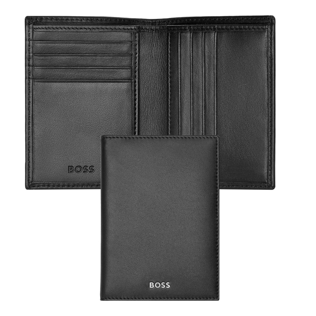 HUGO BOSS Smooth Black Folding Card holder Classic with polished logo