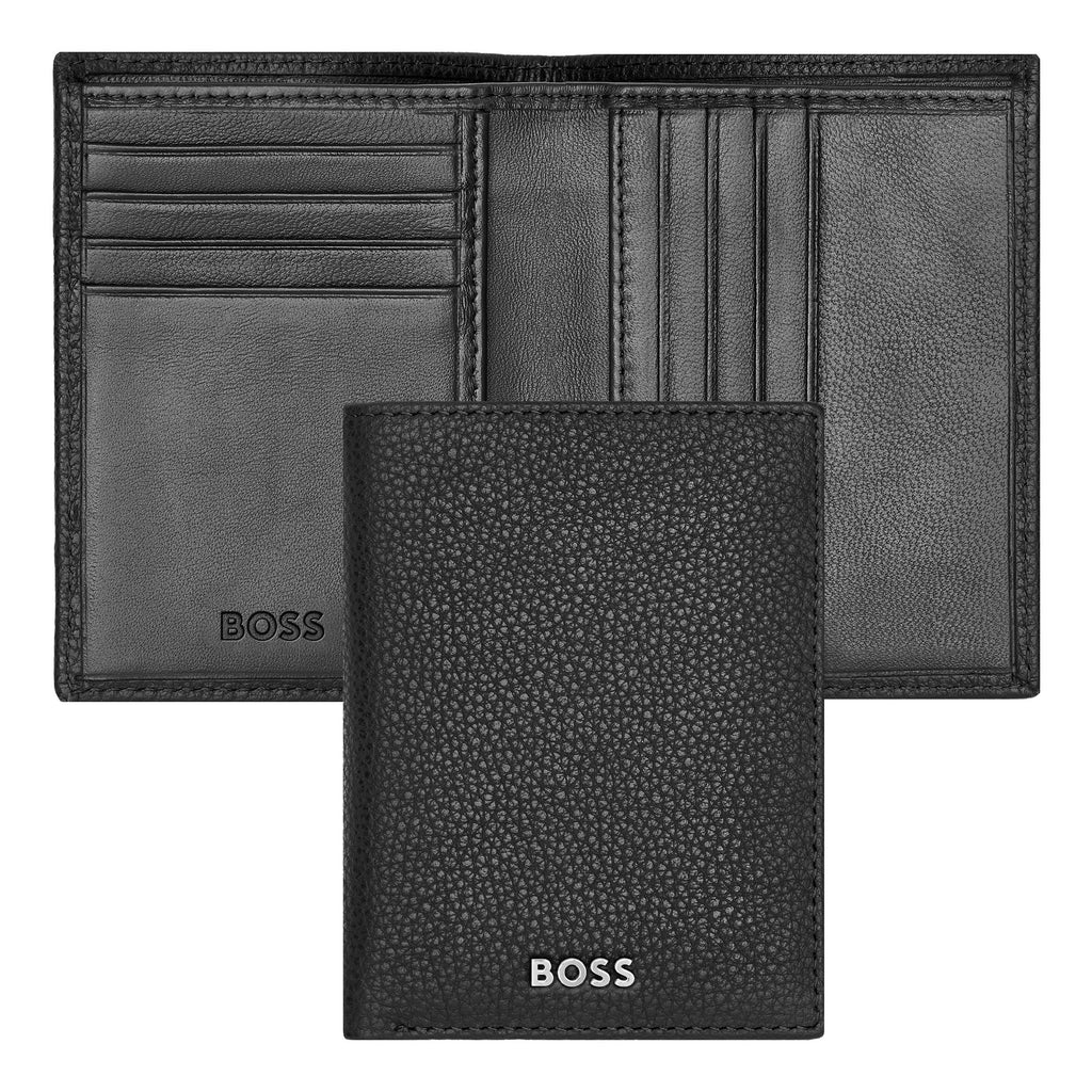 Elegant wallets HUGO BOSS Grained Black Folding Card holder Classic