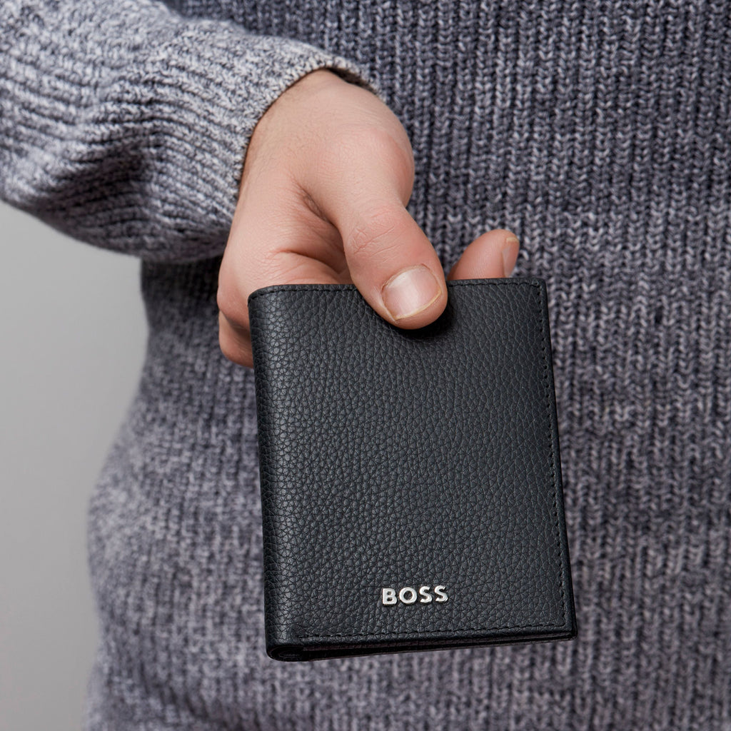 Elegant wallets HUGO BOSS Grained Black Folding Card holder Classic