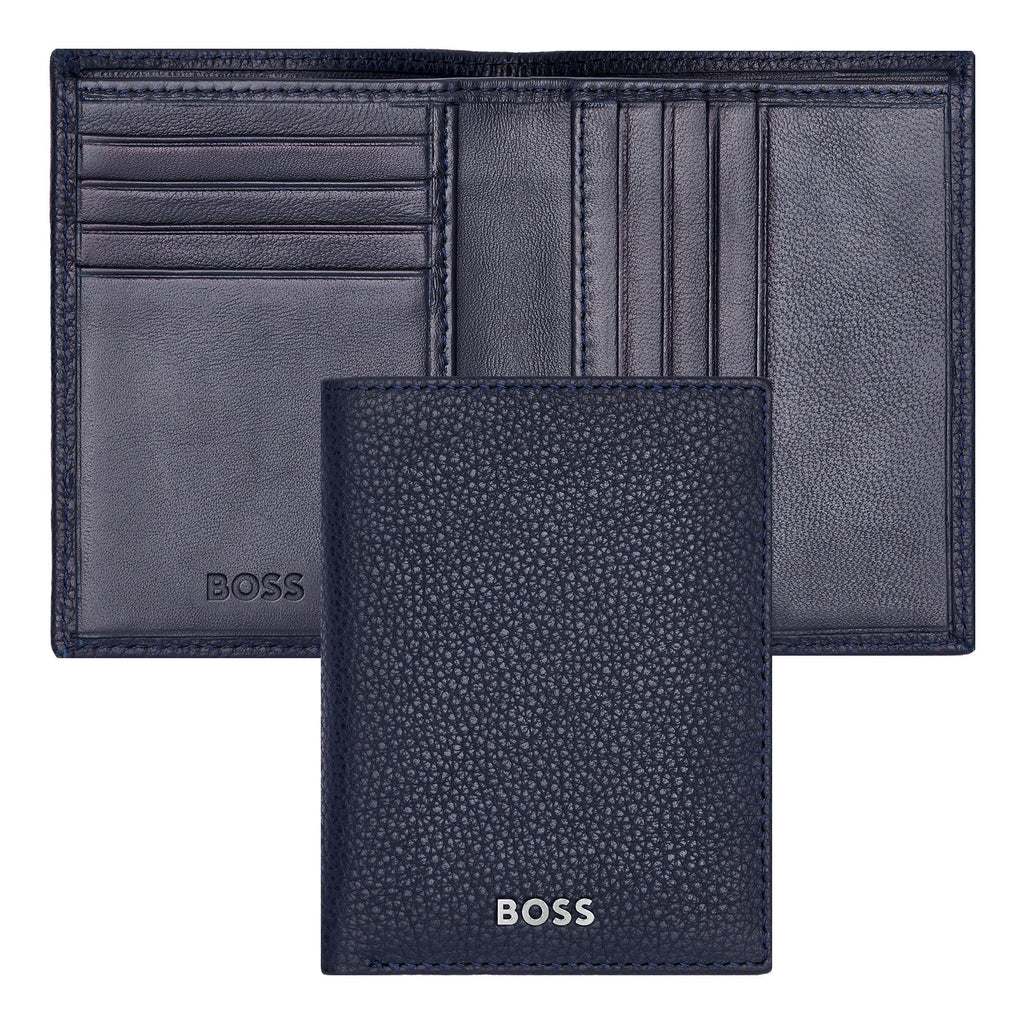  Men's fine wallets HUGO BOSS Grained Navy Folding Card holder Classic