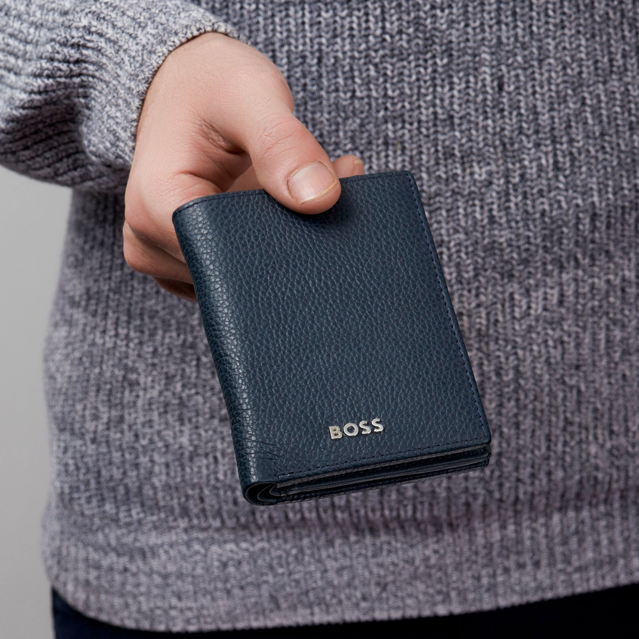 Men's bifold wallets BOSS Grained Navy Folding Card holder Classic