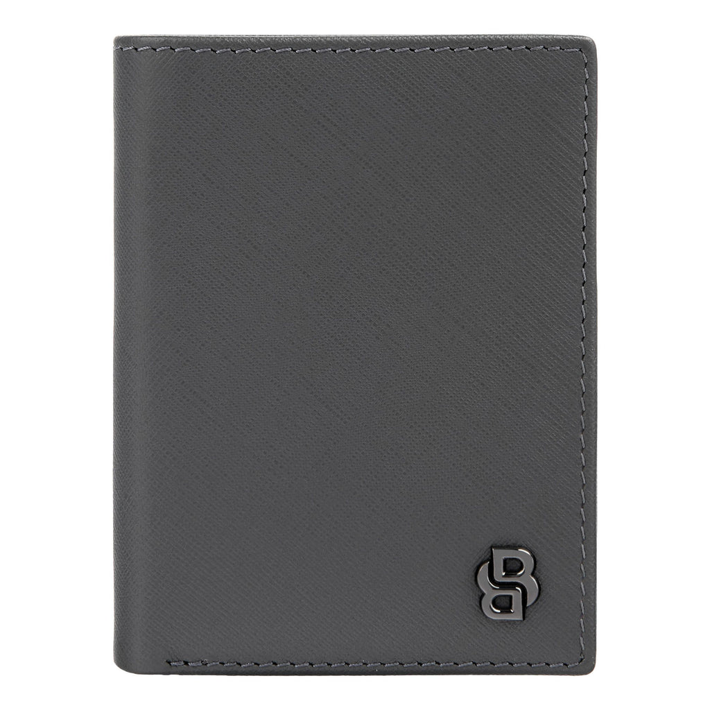 BOSS grey bifold card holder with Double B monogram pattern inside lining