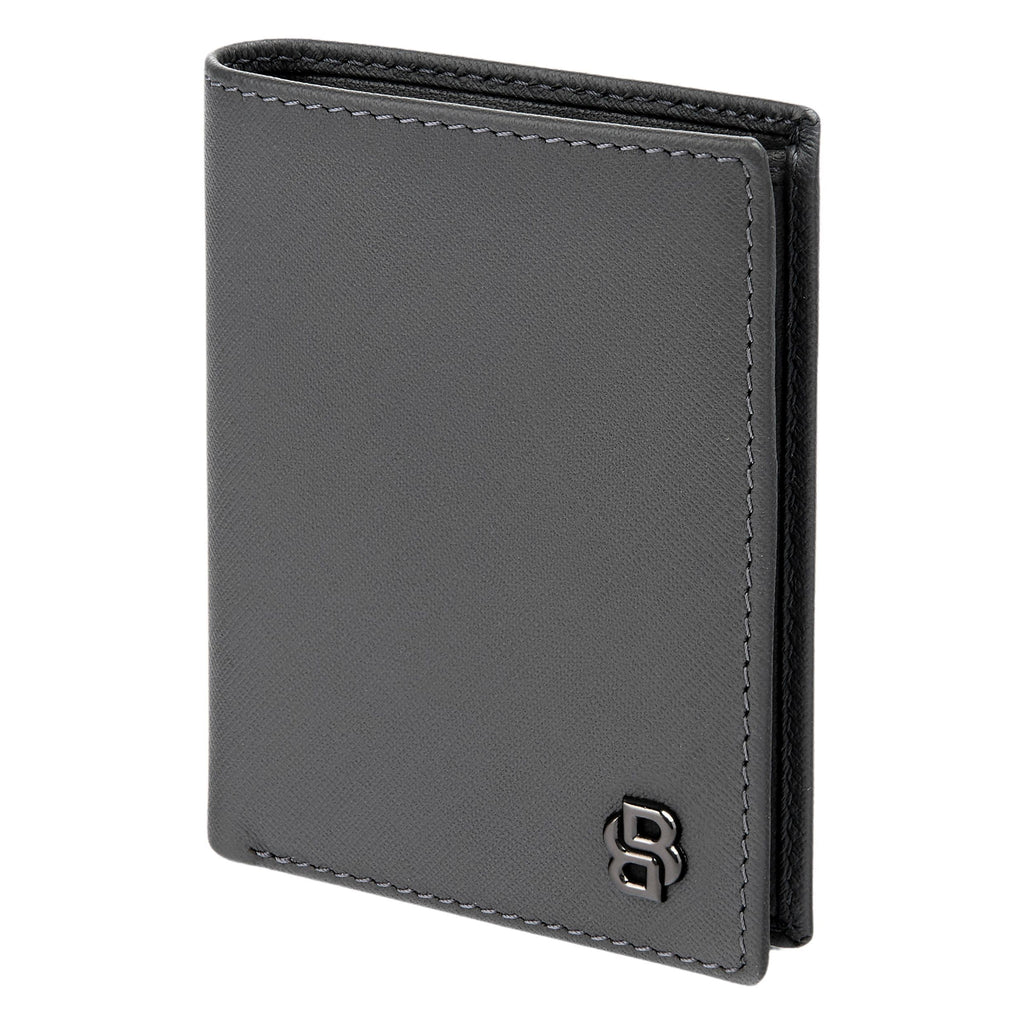 BOSS grey bifold card holder with Double B monogram pattern inside lining