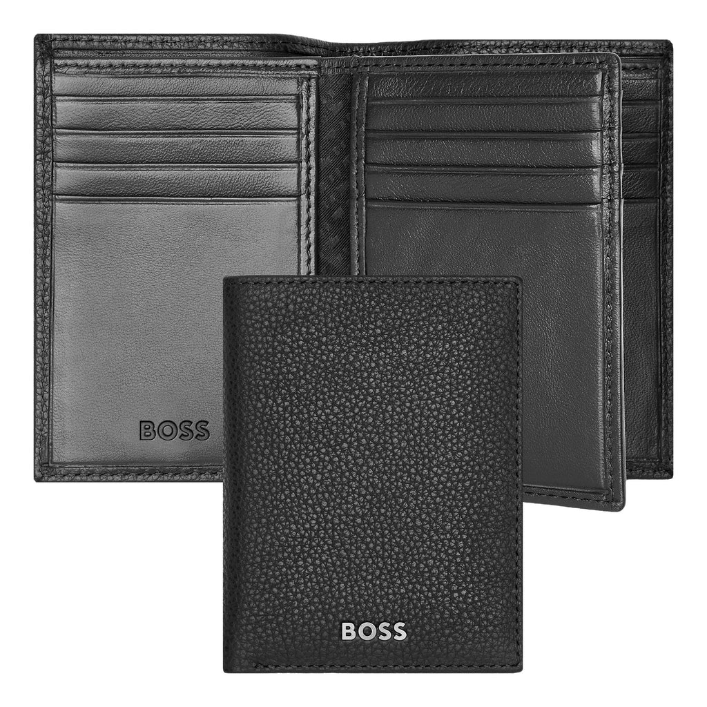  Men's trifold wallet BOSS Grained Black Leathe Card holder Classic
