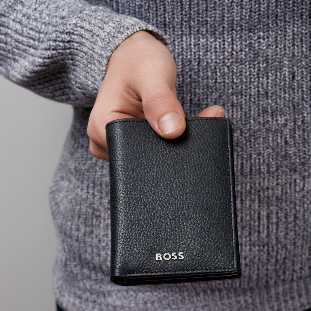 Men's trifold wallet BOSS Grained Black Leathe Card holder Classic