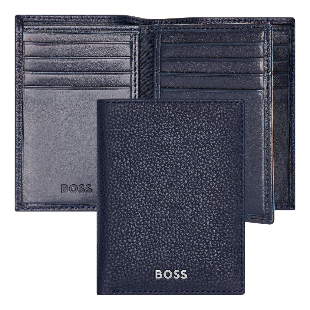 Wallets HUGO BOSS Grained Navy Leather trifold Card holder Classic 