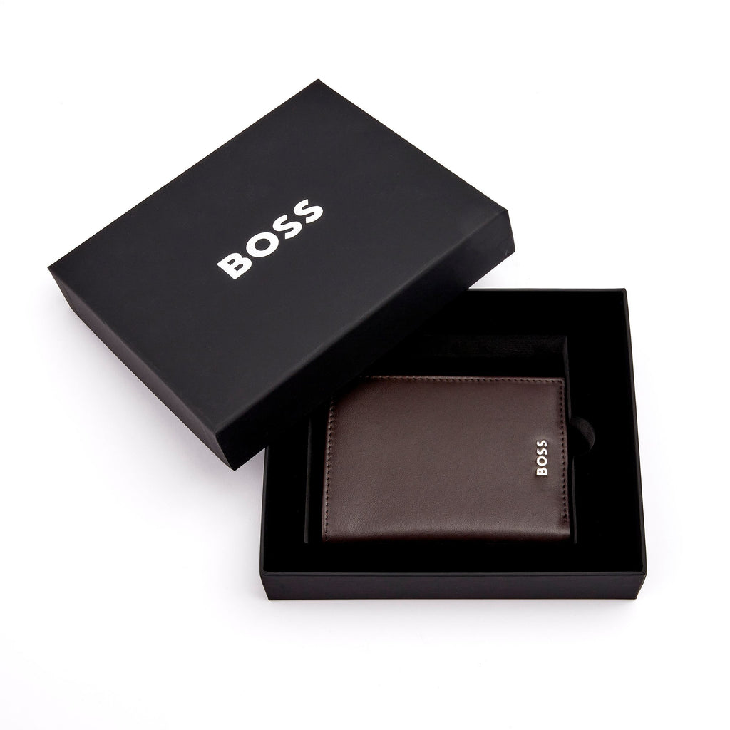 BOSS Men's Smooth Brown Flap Card holder with money pocket Classic