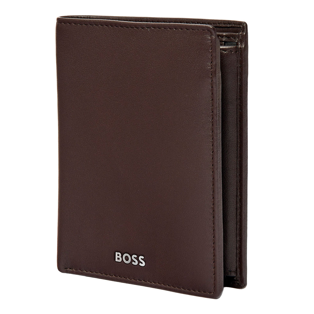 Card case BOSS Smooth Brown Flap Card holder with money pocket Classic