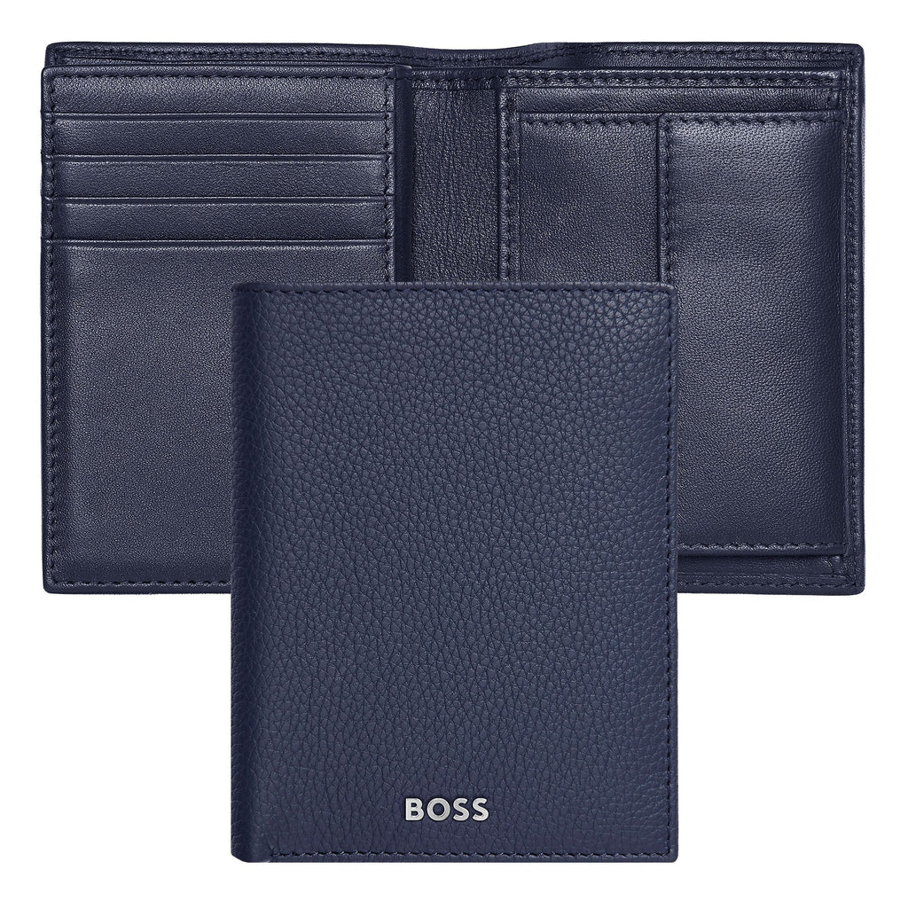  Bifold wallet BOSS Grained Navy Card holder with coin pocket Classic