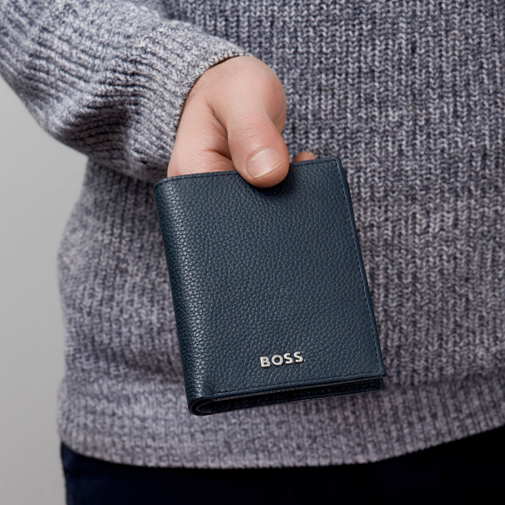 Bifold wallet BOSS Grained Navy Card holder with coin pocket Classic