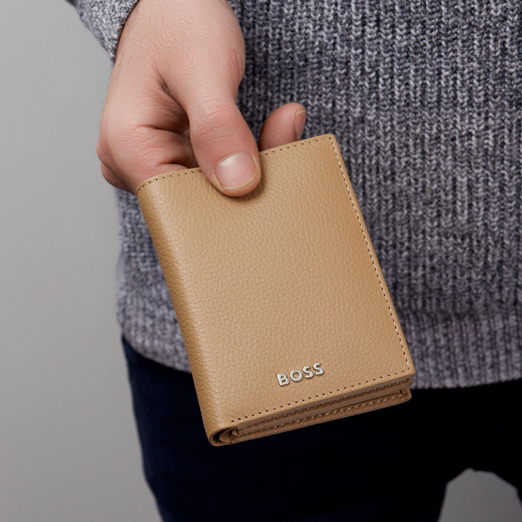 Bifold wallet BOSS Grained Camel Card holder with money pocket Classic 