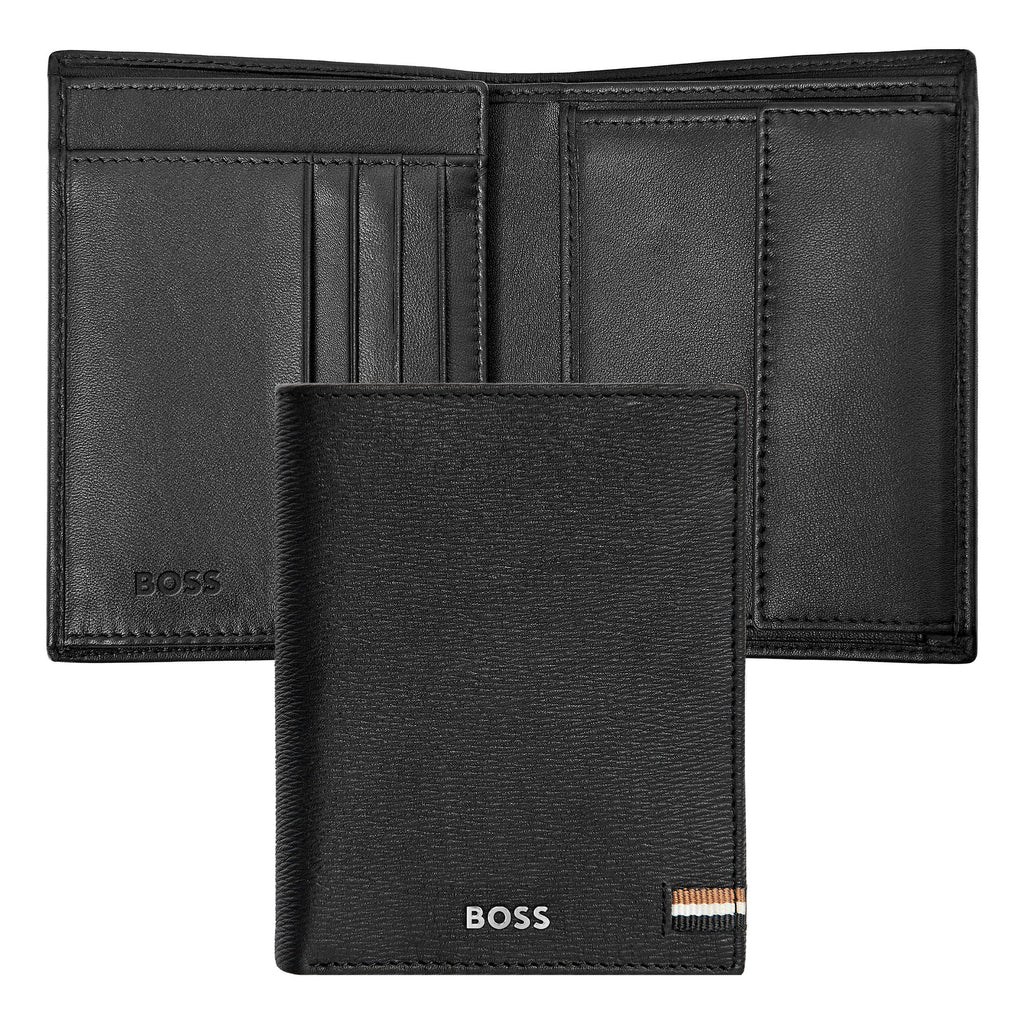 男士錢包 BOSS 黑色 帶翻蓋和錢袋的卡包 Iconic
