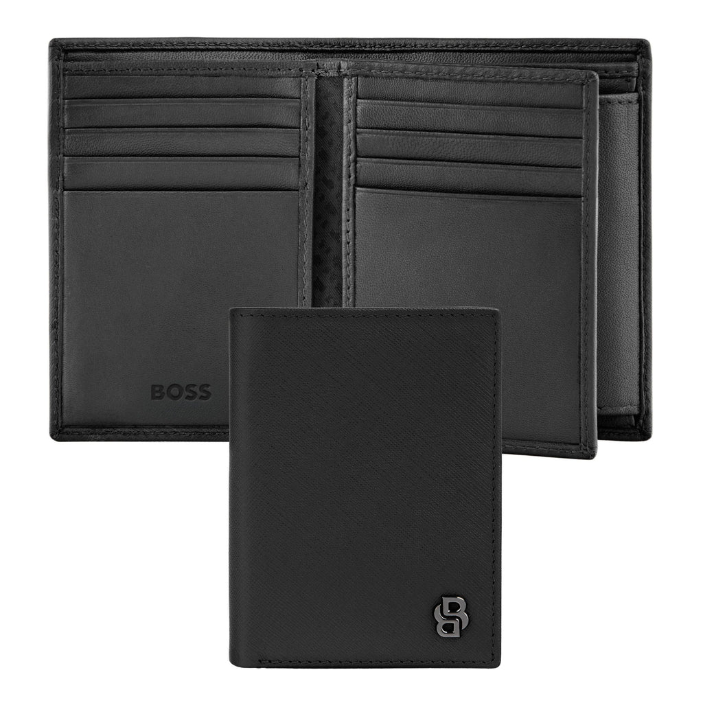 BOSS black card holder with flap and money pocket with Double B lining