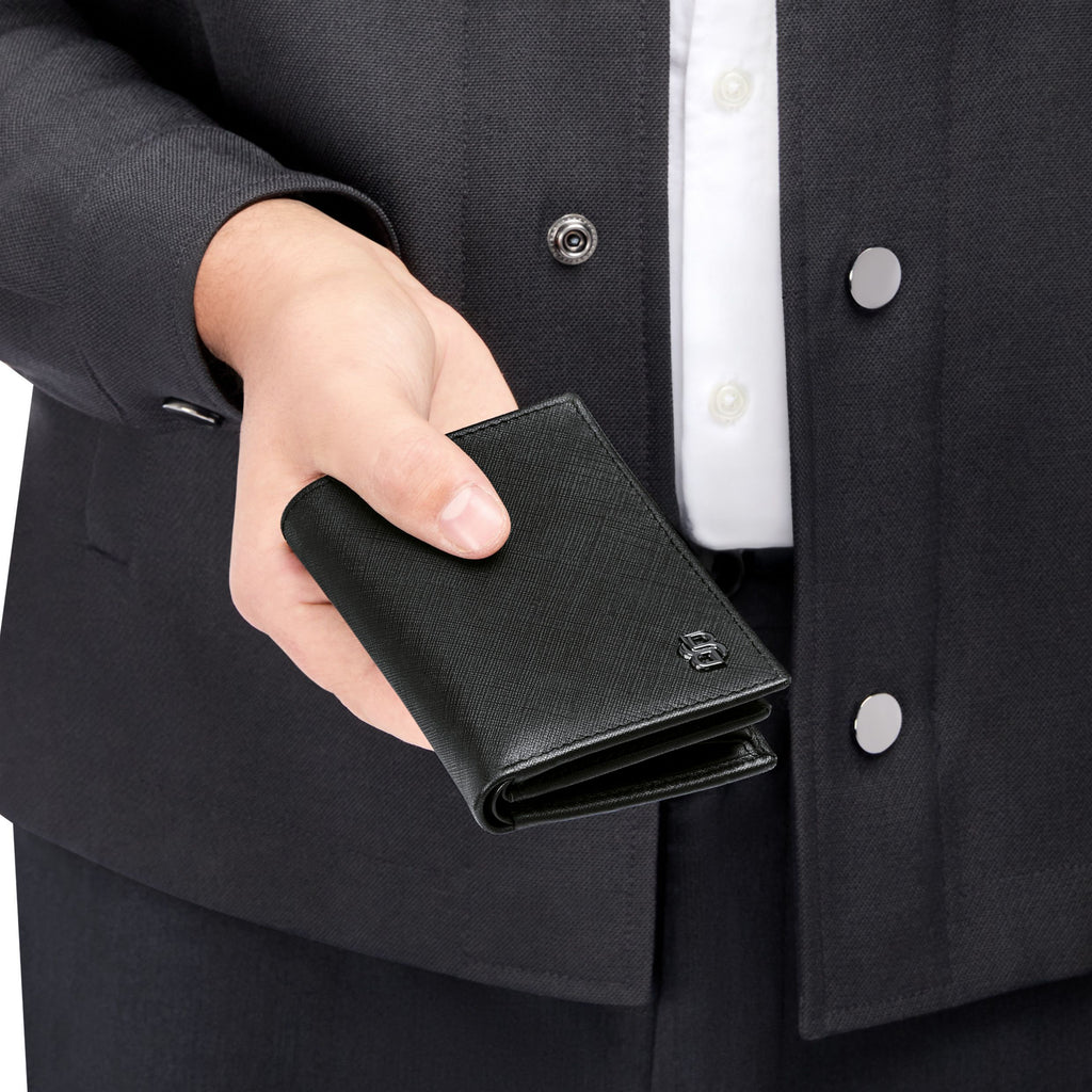 BOSS black card holder with flap and money pocket with Double B lining