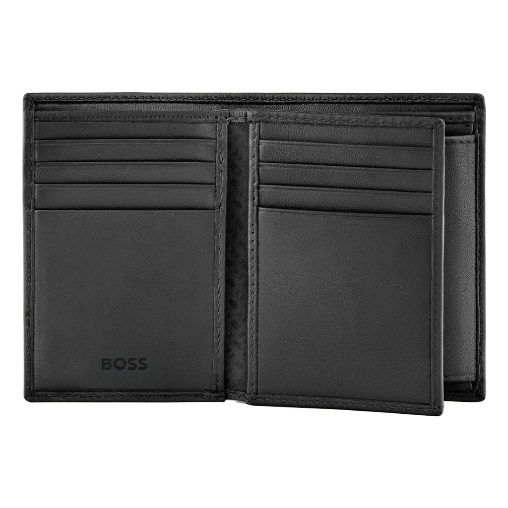 BOSS black card holder with flap and money pocket with Double B lining