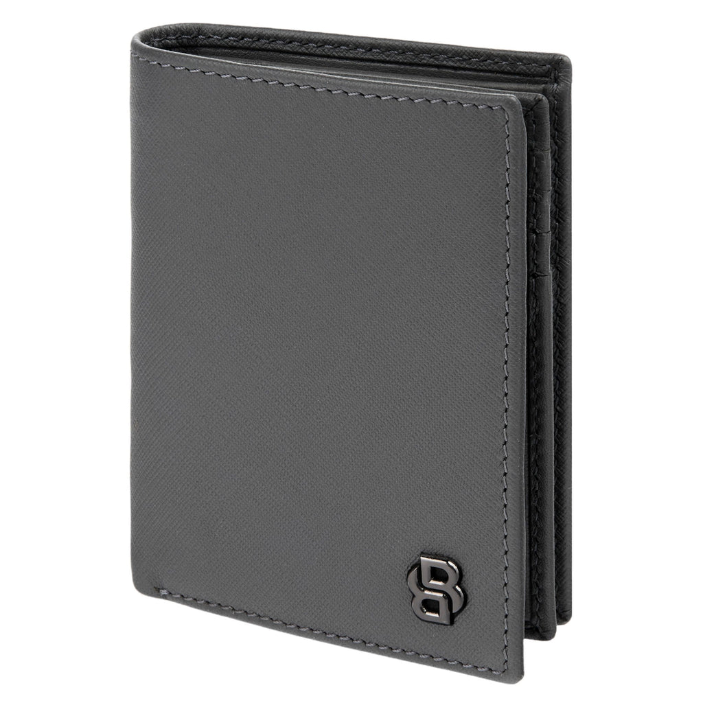 BOSS grey trifold card holder with money pocket and Double B metal logo 