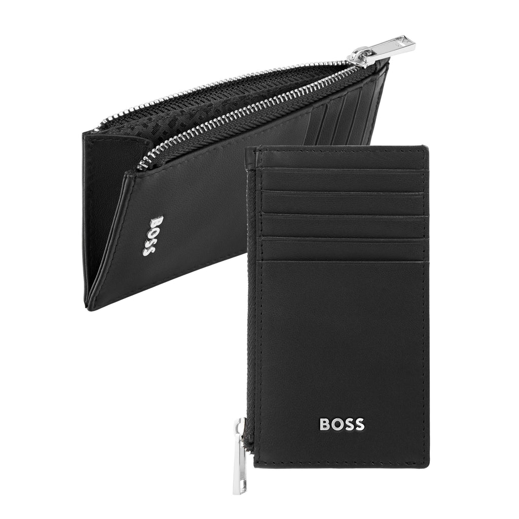 BOSS black soft smooth leather card holder with zipped coin bag