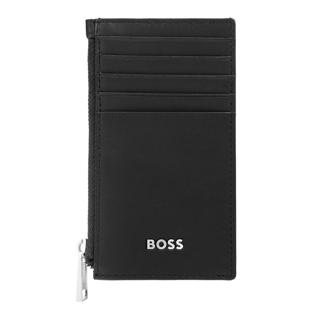 BOSS black soft smooth leather card holder with zipped coin bag