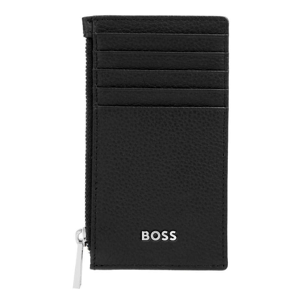 BOSS black grained leather zipped card holder with external wrist strap