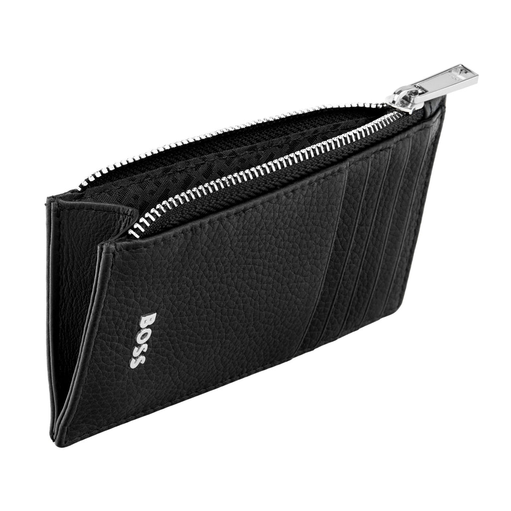 BOSS black grained leather zipped card holder with external wrist strap