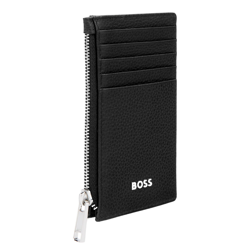 BOSS black grained leather zipped card holder with external wrist strap