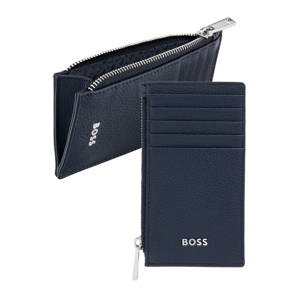 BOSS navy card wallet with zipped coin bag & exterior card slots