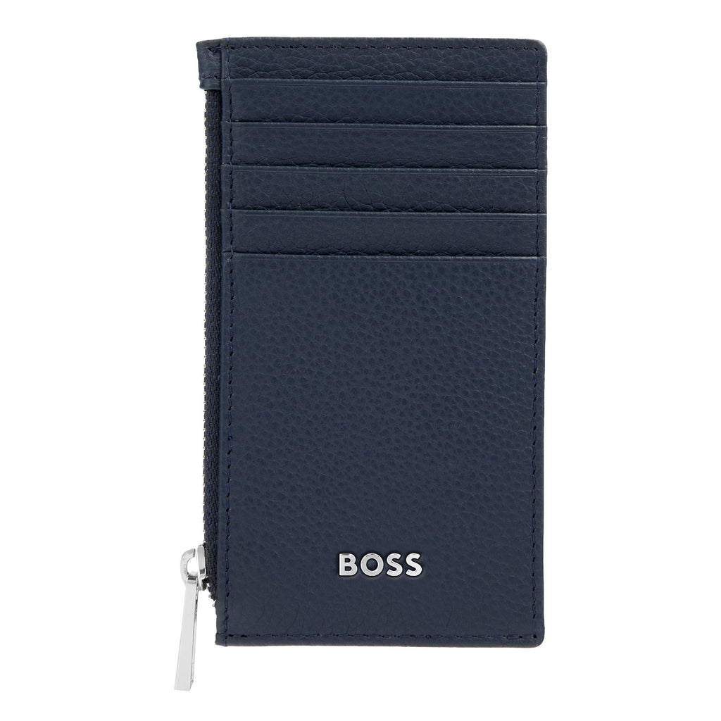 BOSS navy card wallet with zipped coin bag & exterior card slots