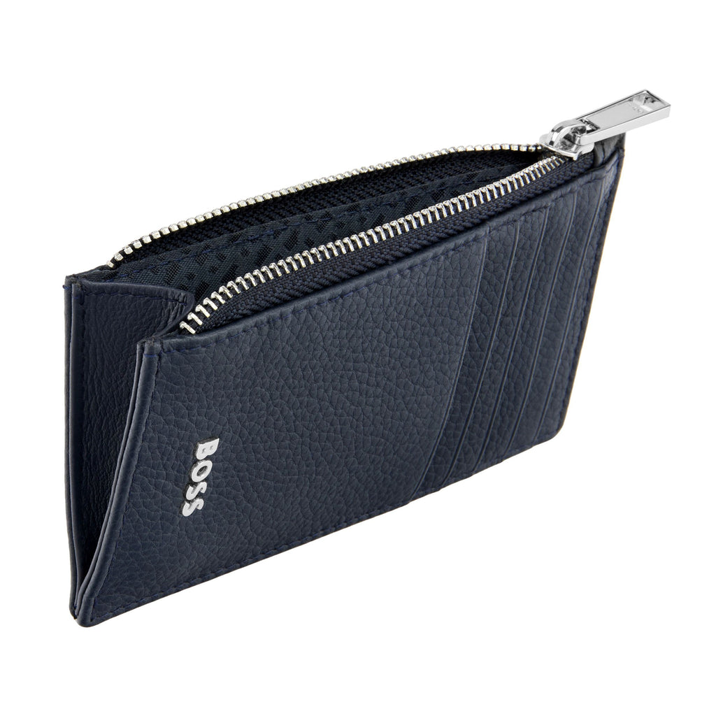 BOSS navy card wallet with zipped coin bag & exterior card slots