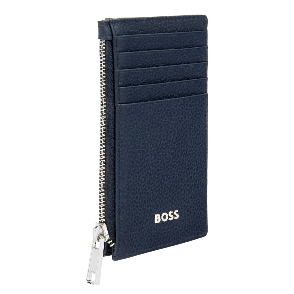 BOSS navy card wallet with zipped coin bag & exterior card slots