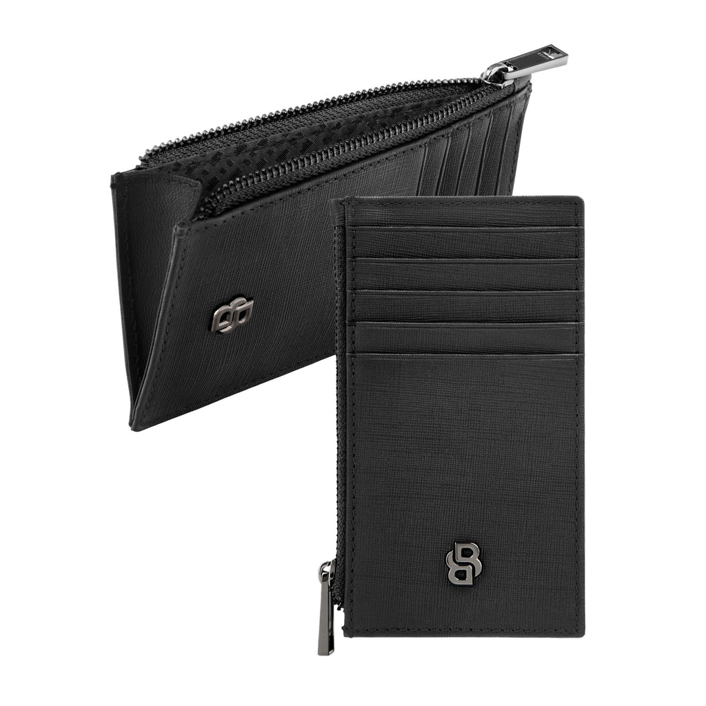 BOSS black zipped card holder with Double B gun-plated metal logo