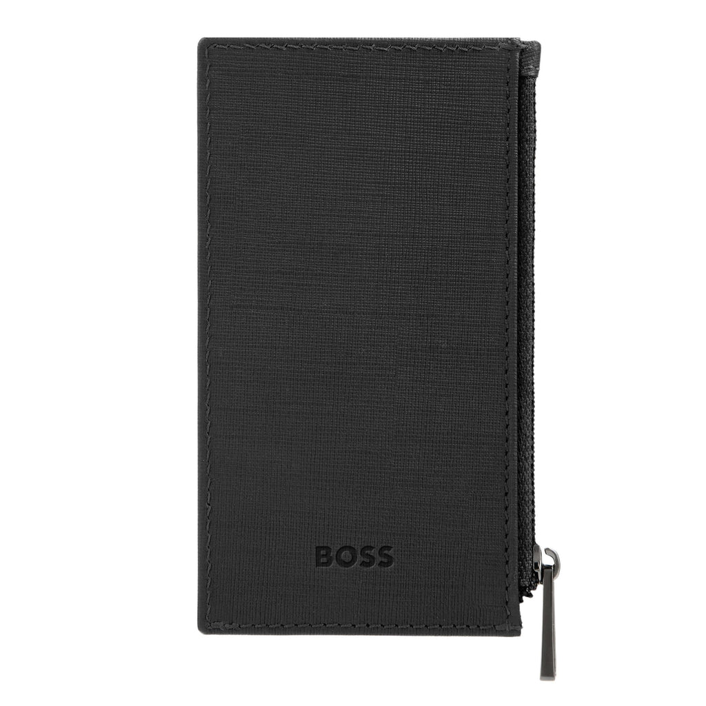 BOSS black zipped card holder with Double B gun-plated metal logo