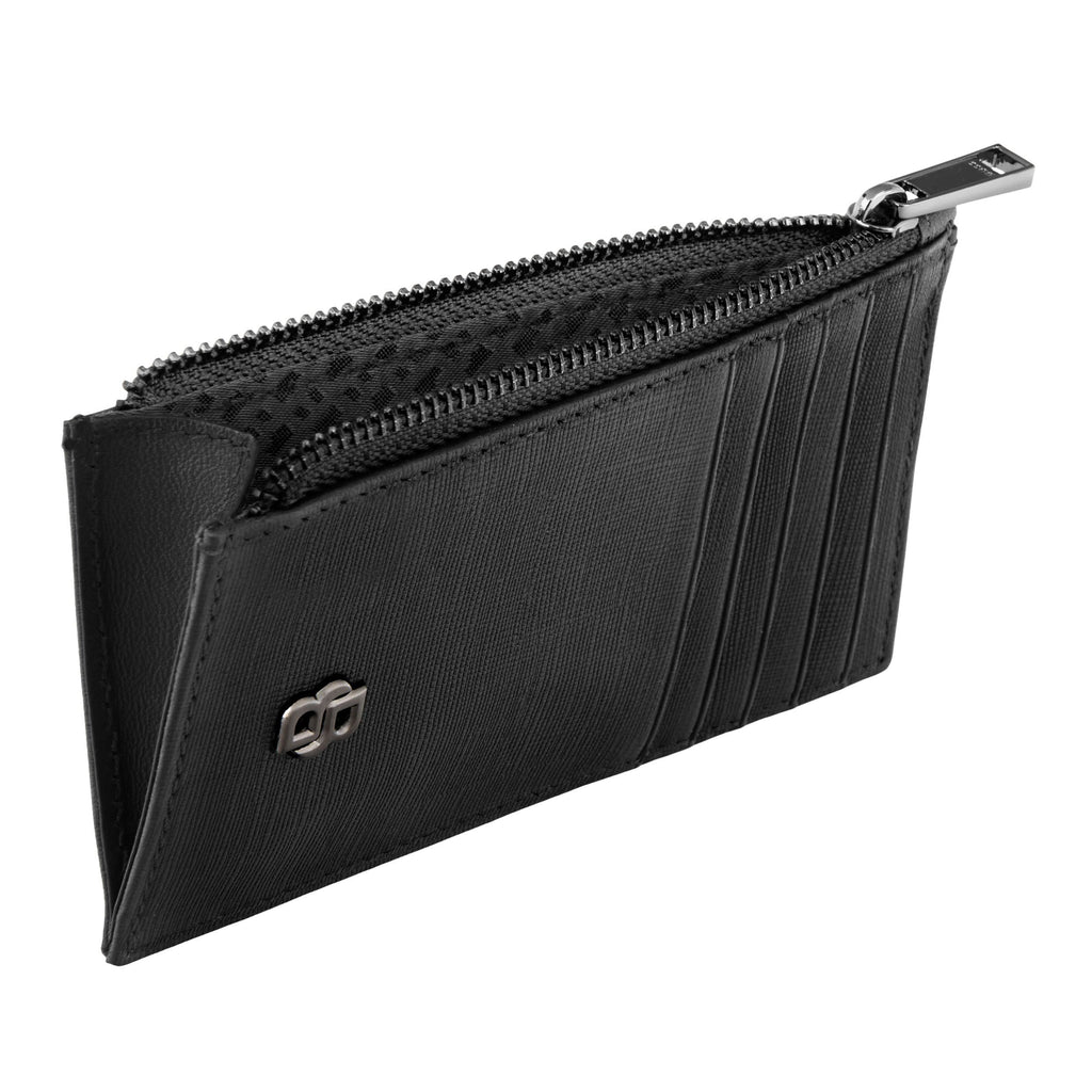 BOSS black zipped card holder with Double B gun-plated metal logo