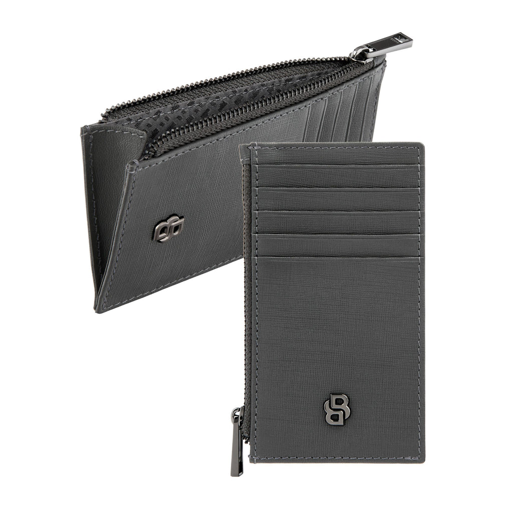 HUGO BOSS grey leather zipped card holder zip with exterior card slots