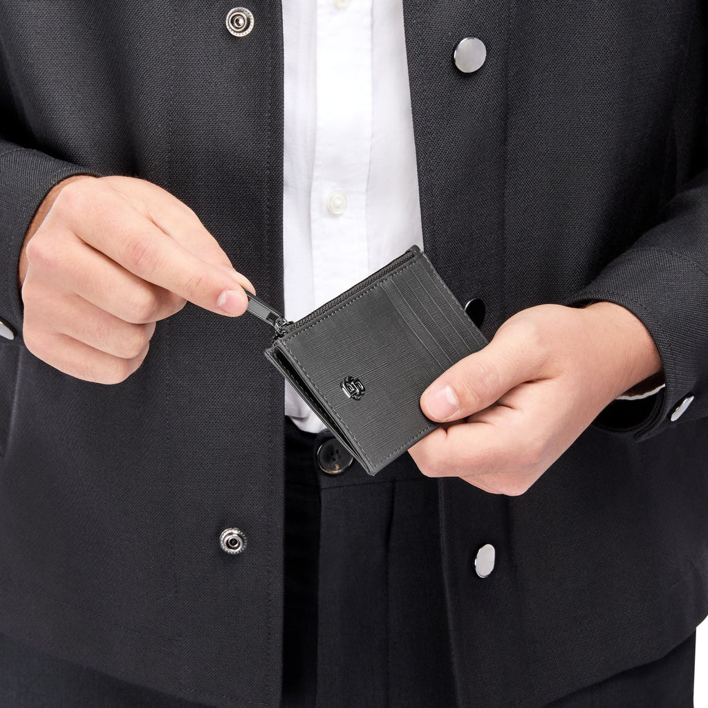 HUGO BOSS grey leather zipped card holder zip with exterior card slots