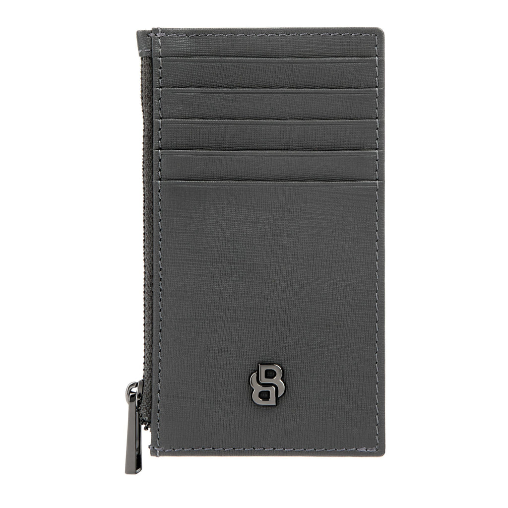 HUGO BOSS grey leather zipped card holder zip with exterior card slots