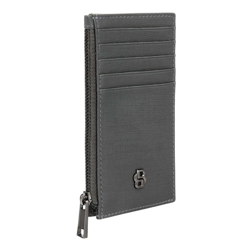 HUGO BOSS grey leather zipped card holder zip with exterior card slots