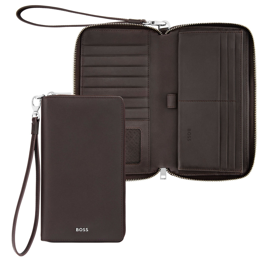 BOSS brown soft leather travel wallet with metal zipped coin bag 