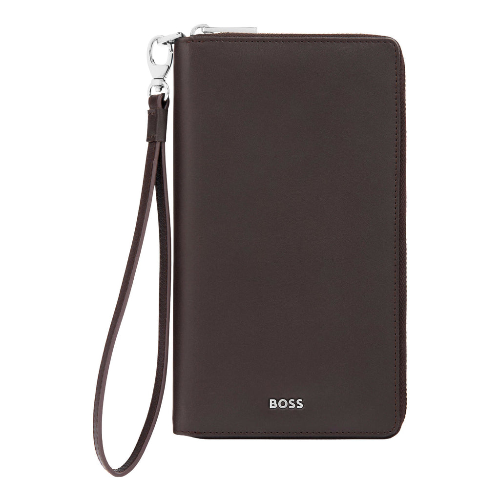BOSS brown soft leather travel wallet with metal zipped coin bag 
