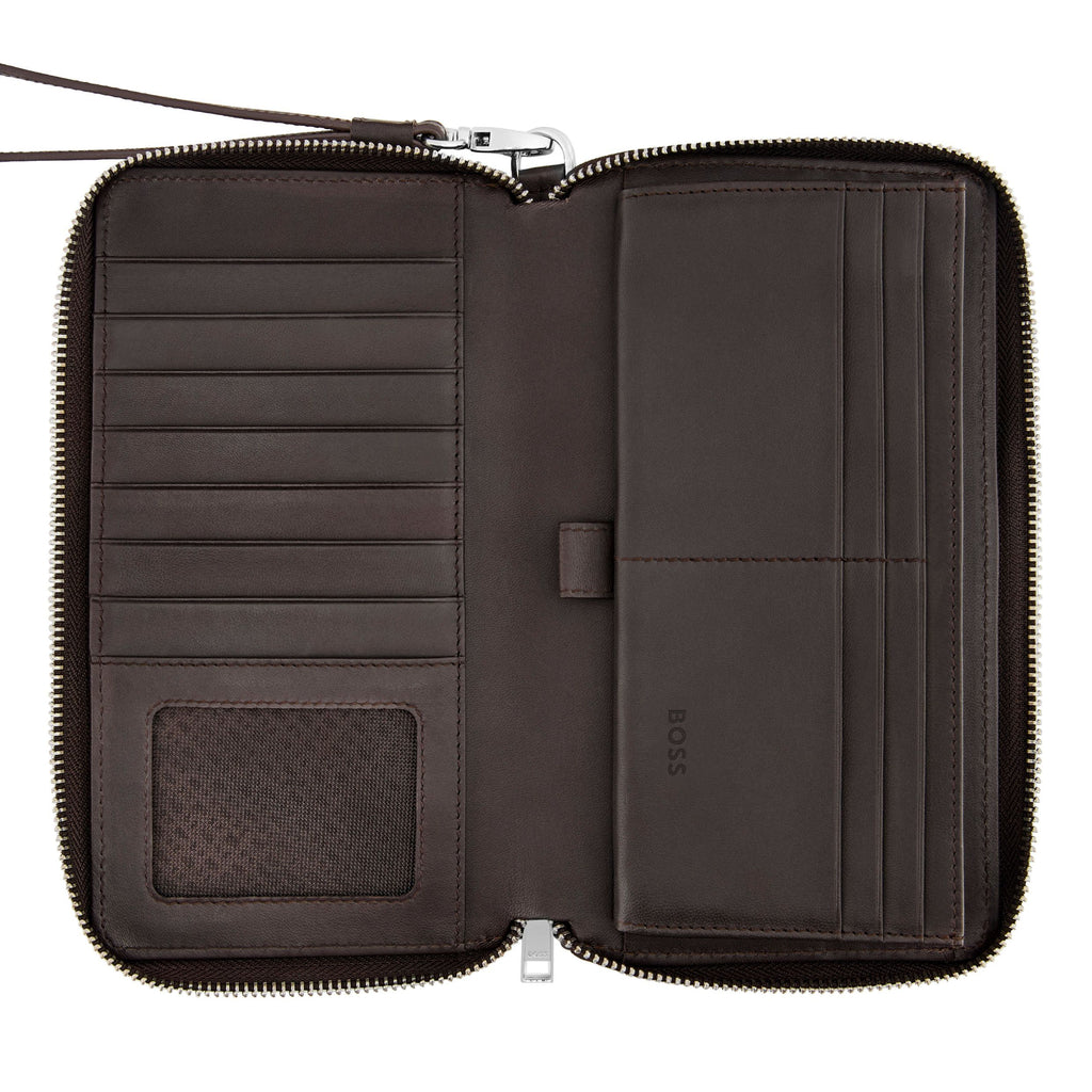 BOSS brown soft leather travel wallet with metal zipped coin bag 