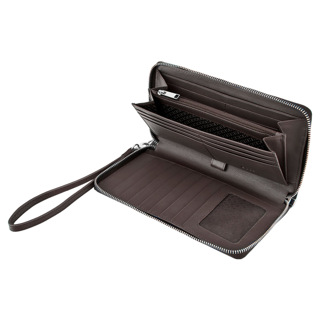 BOSS brown soft leather travel wallet with metal zipped coin bag 
