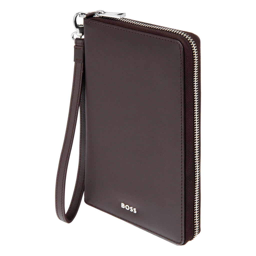 BOSS brown soft leather travel wallet with metal zipped coin bag 