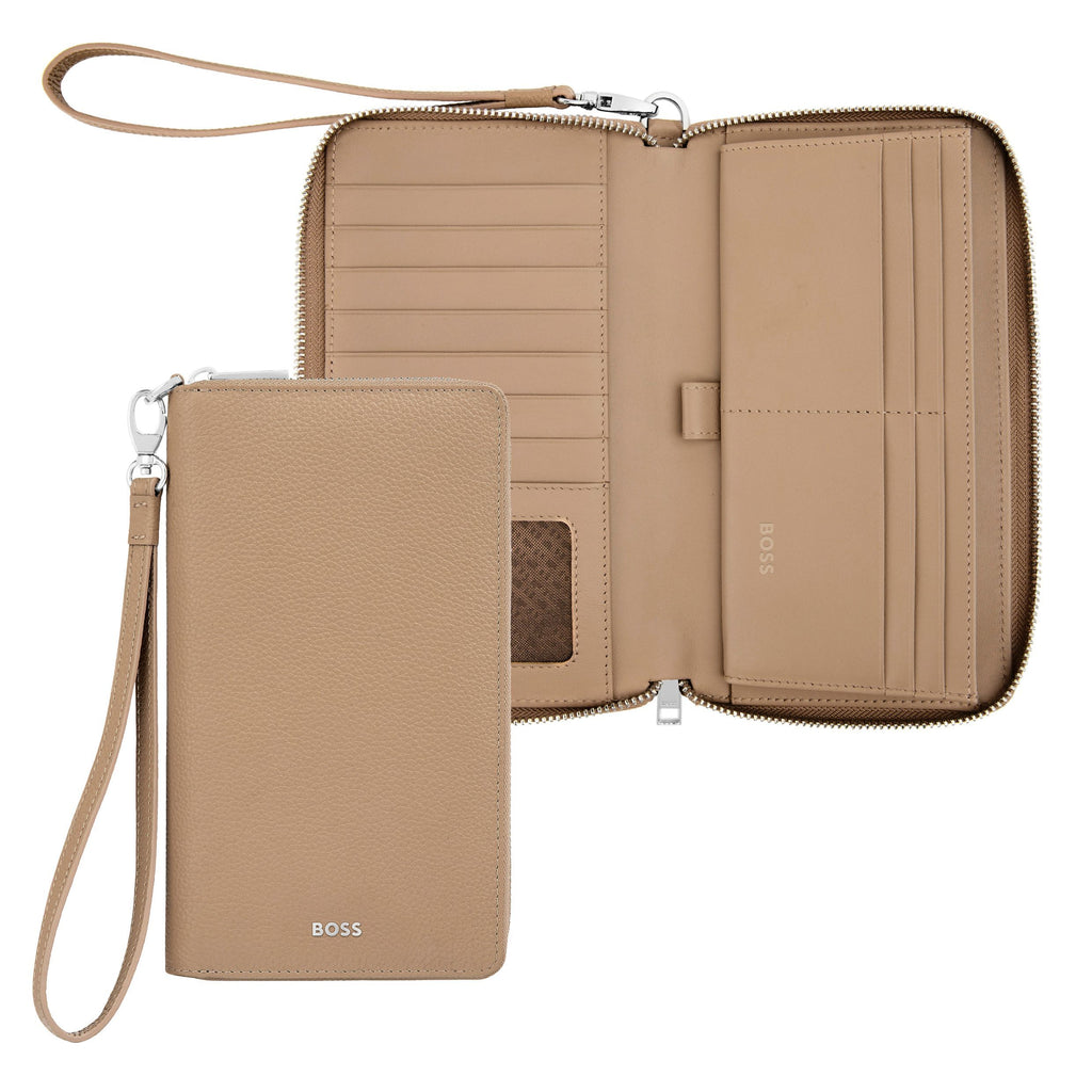 BOSS travel wallet Classic Grained with chrome metal zipper & logo