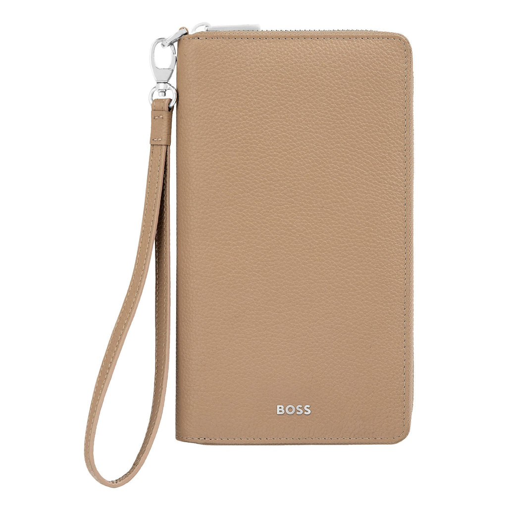 BOSS travel wallet Classic Grained with chrome metal zipper & logo