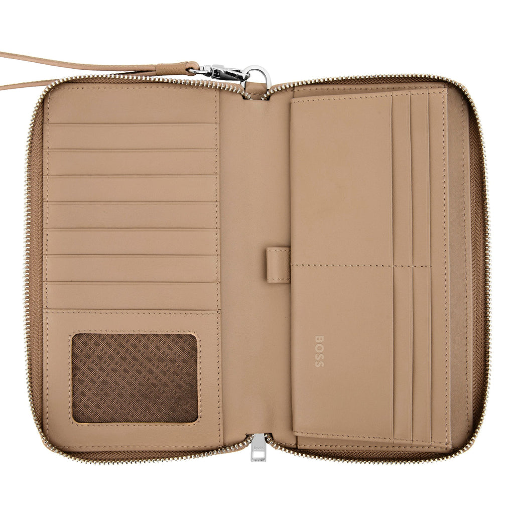 BOSS travel wallet Classic Grained with chrome metal zipper & logo
