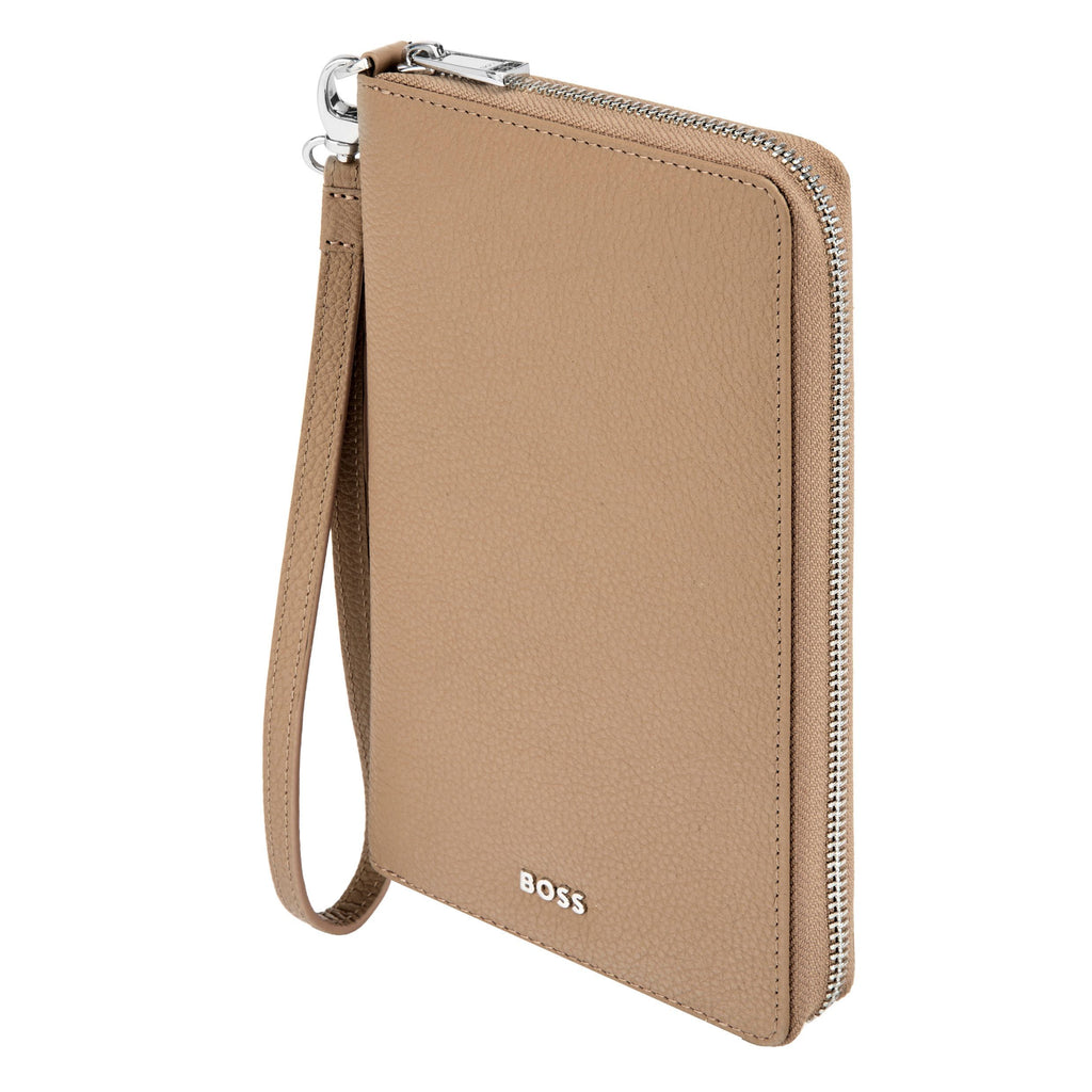 BOSS travel wallet Classic Grained with chrome metal zipper & logo