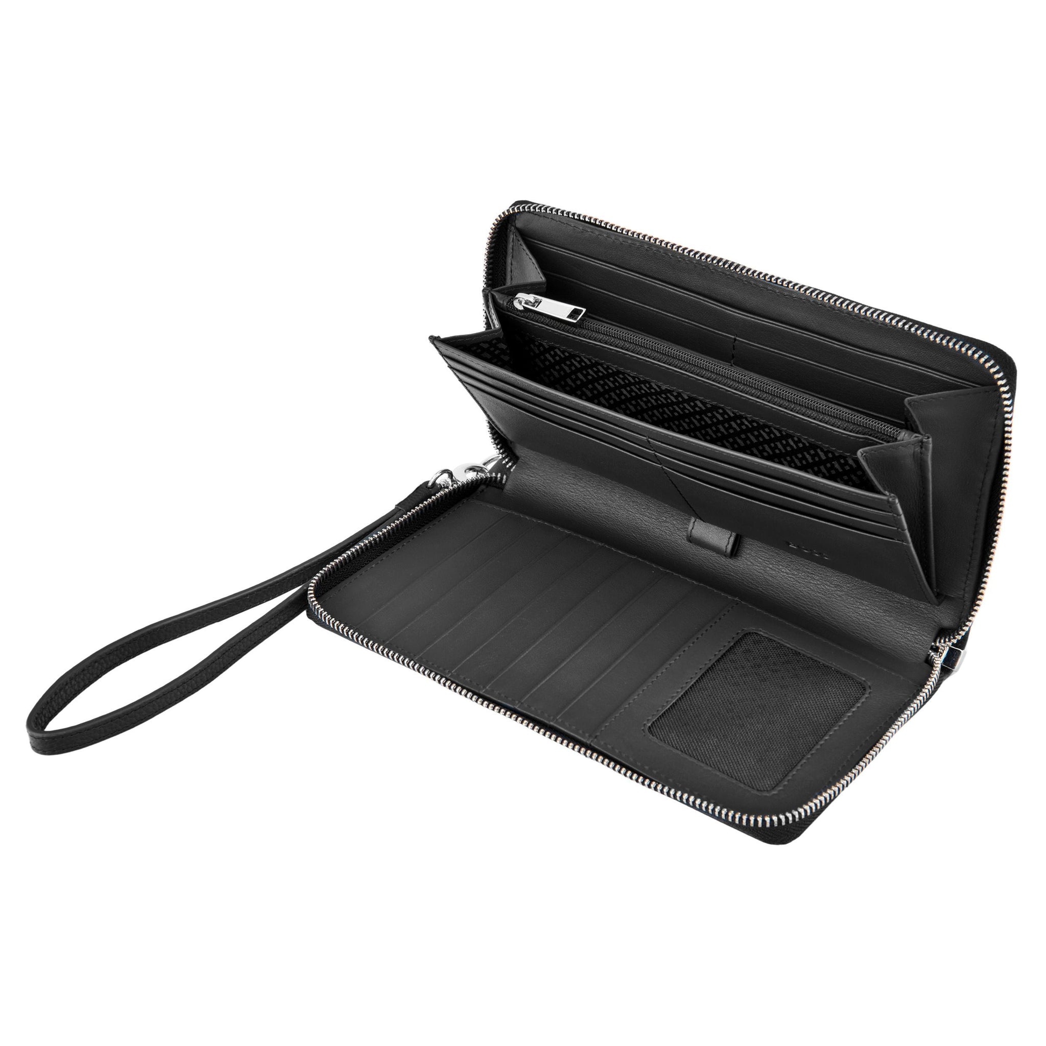 BOSS black leather ziped travel wallet Iconic with external wrist
