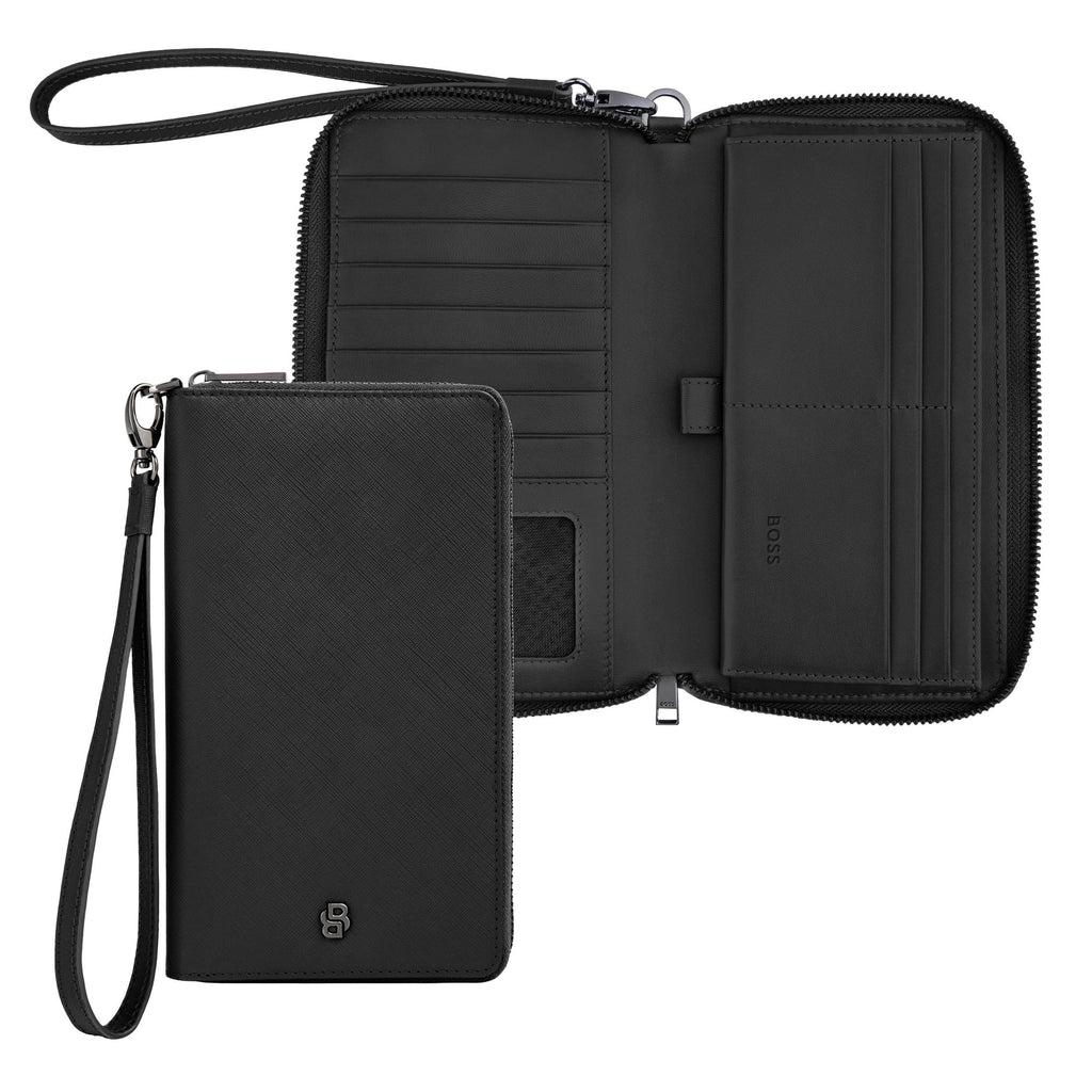 BOSS black travel wallet Double B with gun-metal plated zipped puller