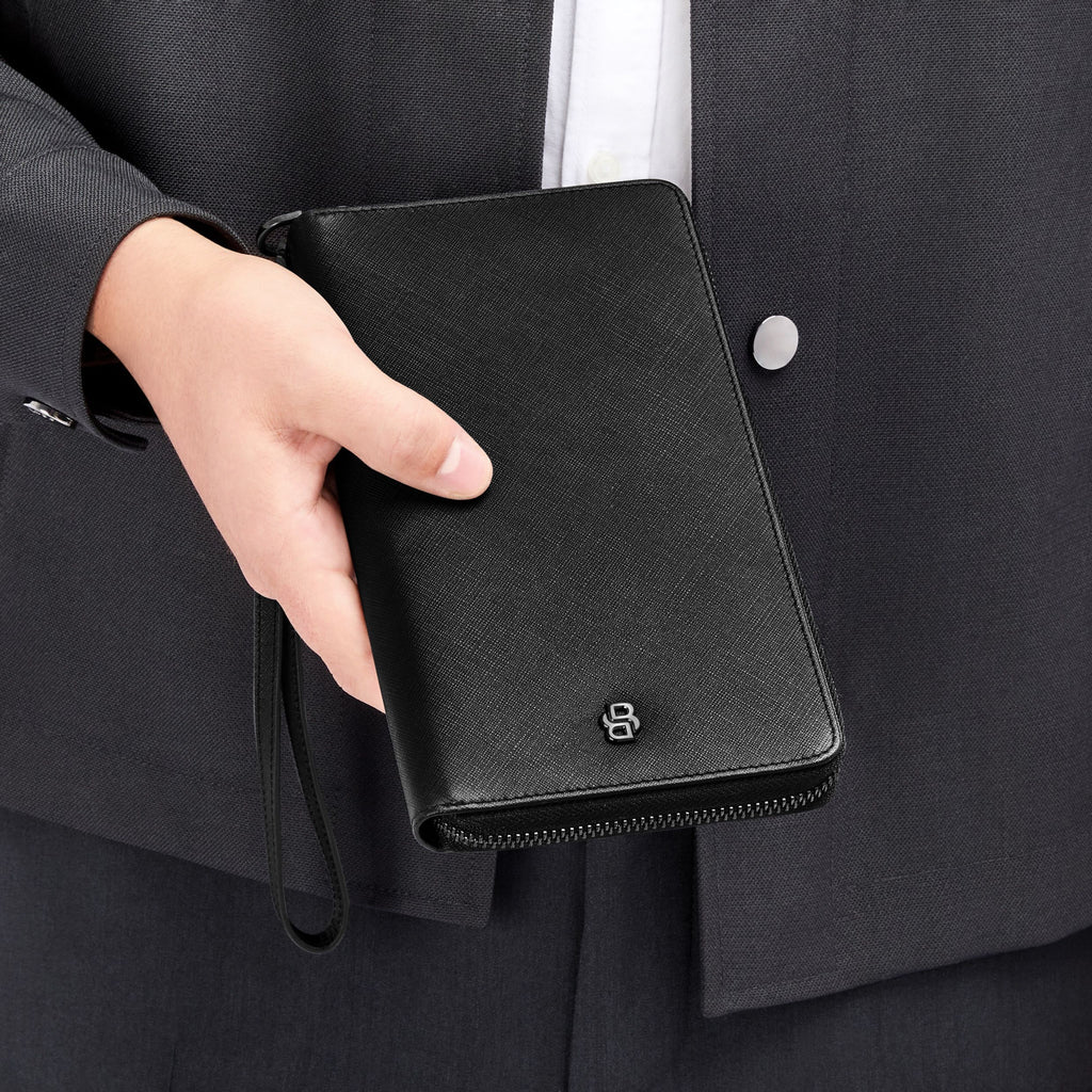 BOSS black travel wallet Double B with gun-metal plated zipped puller