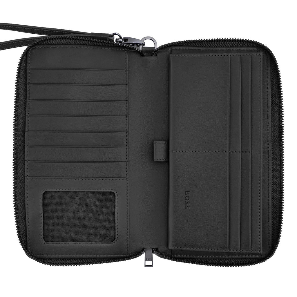 BOSS black travel wallet Double B with gun-metal plated zipped puller