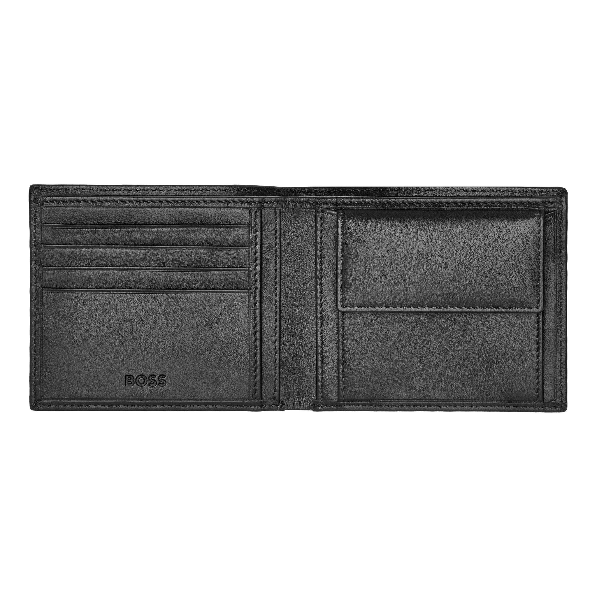 Men's coin purse with pocket BOSS Smooth Black Coin Wallet